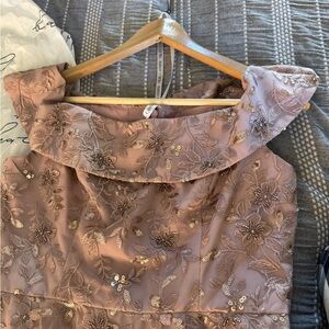 Oleg Cassini Dusty Rose Embellished Floral Dress